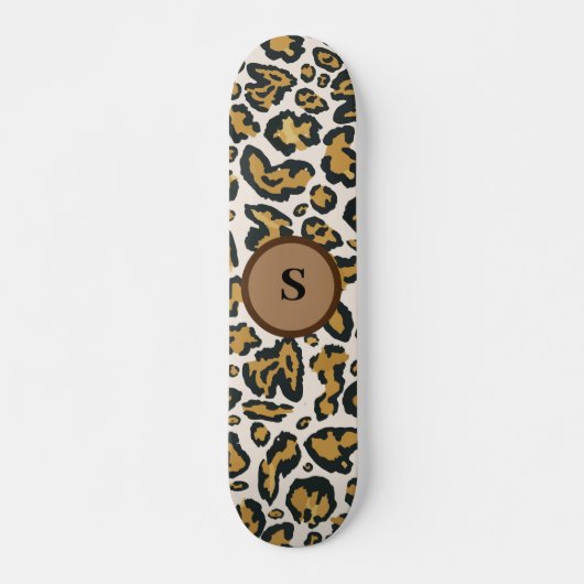 Brown Leopard Pattern Initiaal Monogram Skateboard (Voorkant)