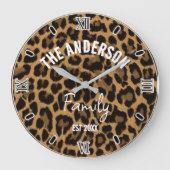 Brown Leopard Print Minimalist Analog Roman Numera Grote Klok (Voorkant)