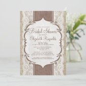 Brown Linen Burlap Lace Bridal Shower Invitations Kaart (Staand voorkant)