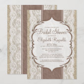 Brown Linen Burlap Lace Bridal Shower Invitations Kaart (Voorkant / Achterkant)