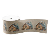 Brown Log House Christmas Scene Grosgrain Lint (Spoel)