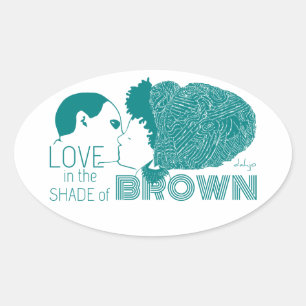 BROWN LOVE in AQUA Ovale Sticker