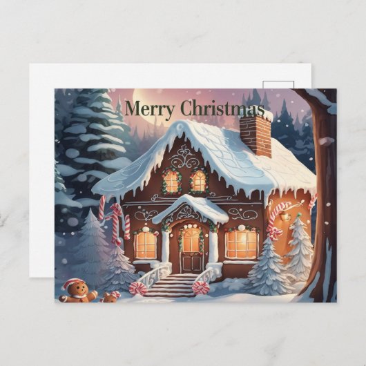 Brown Maison en pain d'épice Joyeuse carte postale (Devant / Derrière)