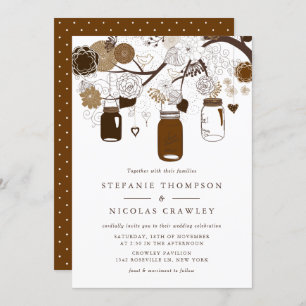 Brown Mason Jars Floral Autumn Wedding Invitation Kaart