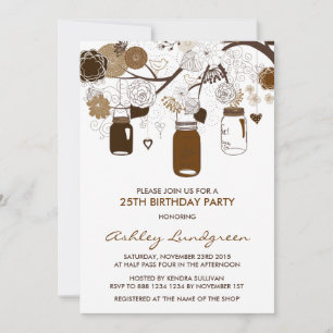 Brown Mason Jars Herfst Birthday Party Invitation Kaart