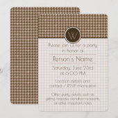 Brown met Roos Gold Houndstooth Party Invitation Kaart (Voorkant / Achterkant)