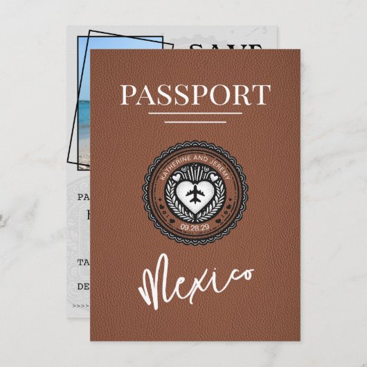 Brown Mexico Passport Bewaar de datum Save The Date (Voorkant / Achterkant)