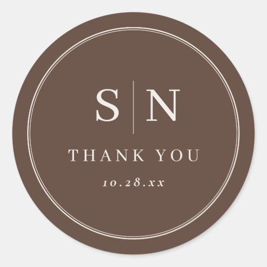 Brown Minimal and Chic | Wedding Initial Ronde Sticker (Voorkant)