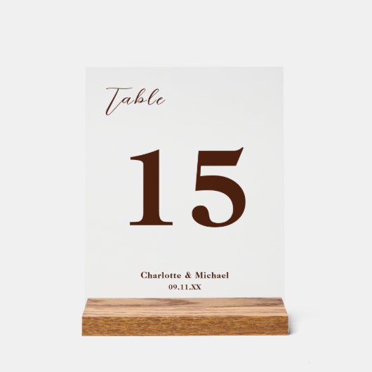 Brown Minimalist Wedding Table Number (Recto)