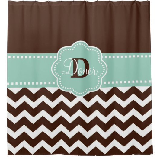 Brown Mint Chevron gepersonaliseerd Douchegordijn (Voorkant)