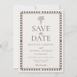 Brown Mocha Harlequin Checkered Save the Date Kaart