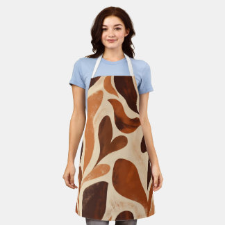 Brown Modern Art Flow Shapes All-Over Print Apron Schort