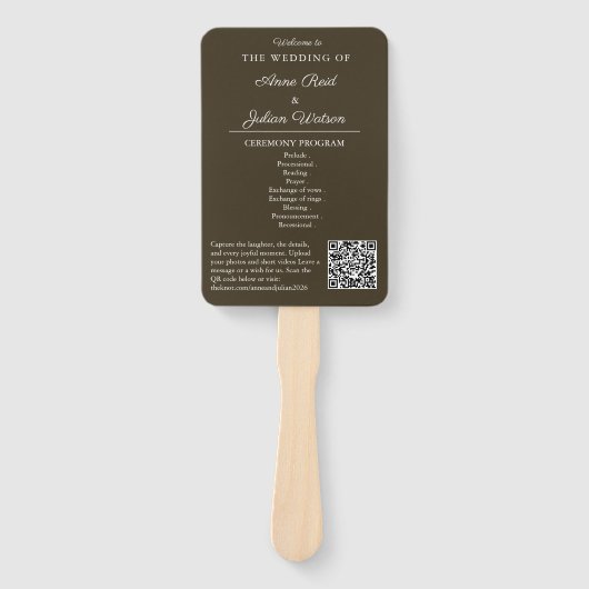 Brown Modern Wedding Ceremony Program Hand fans Handwaaier (Voorkant)