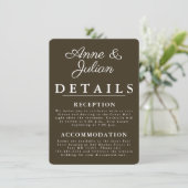 Brown Modern Wedding Details Card Insert QR Code Informatiekaartje (Staand voorkant)