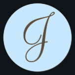 Brown Monogramme J sur bleu clair Faveur Étiquette<br><div class="desc">Les Cadeaux Monogram offrent une vaste sélection de timbres-poste USPS personnalisables, autocollants de scellés d'enveloppe, cartes de voeux, chemises, casquettes, boutons, magnets et bien plus encore. Ces monogrammes sont parfaits pour envoyer des invitations à un mariage, des invitations à une fête d'anniversaire, des annonces de remise de diplômes et des...</div>