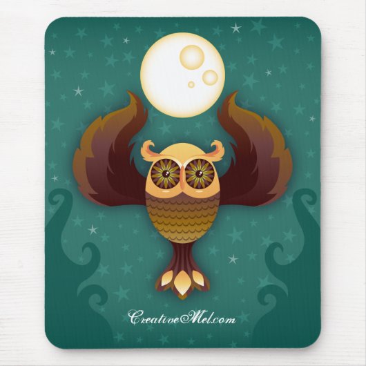 Brown Moon Owl Mousepad Muismat (Voorkant)