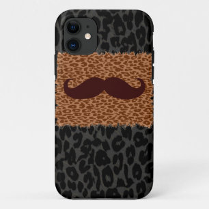 Brown Mustache en Leopard Print iPhone 11 Hoesje