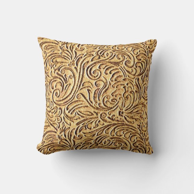 Brown Mustard  Floral Scrollwork Rustic Kussen (Voorkant)