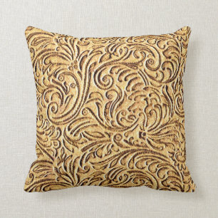 Brown Mustard Floral Scrollwork Rustic Kussen