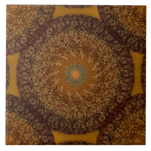 Brown Mustard Yellow Boho Mandala 70 geïnspireerd Tegeltje