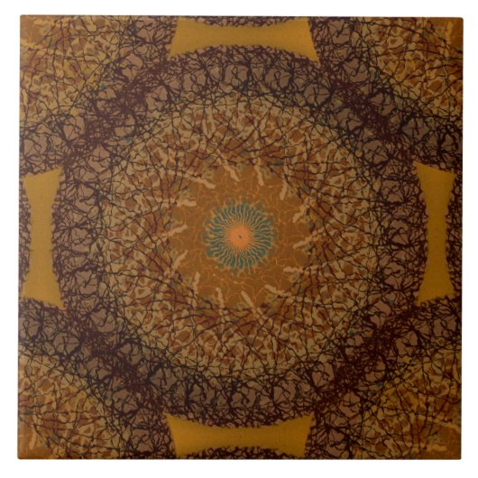 Brown Mustard Yellow Boho Mandala 70 geïnspireerd Tegeltje (Voorkant)