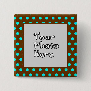Brown n Aqua Polka Dots Photo Lijst Vierkante Button 5,1 Cm