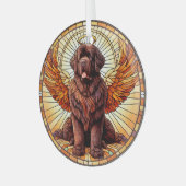 Brown Newfie Angel Rond Ornament (Voorkant links)