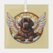 Brown Newfoundland Dog Angel Glass Ornament (Voorkant)