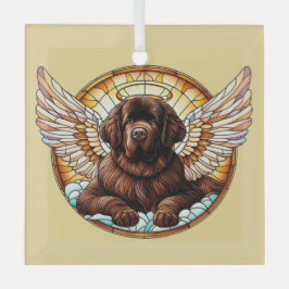 Brown Newfoundland Dog Angel Glass Ornament