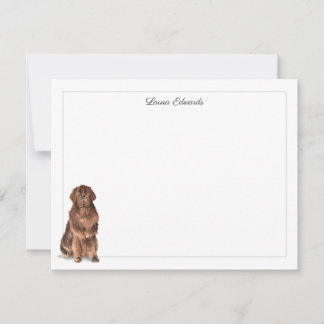 Brown Newfoundland Dog Gray Border Personalized Notitiekaartje