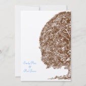 Brown Oak Tree Aqua Blue Font Faire-part de mariag (Dos)
