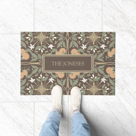 Brown Orange Blossoms Pattern and Custom Text Deurmat (Binnen)