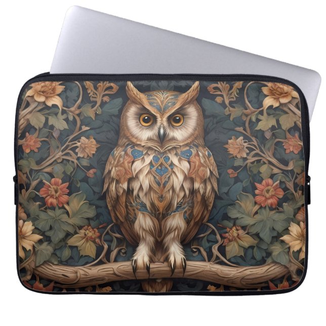 Brown Owl William Morris geïnspireerd Laptop Sleeve (Voorkant)