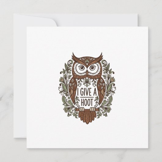 Brown owl with flowers design kaart (Voorkant)