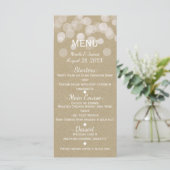 Brown papier Simple Rustique Lumières Mariage Menu (Debout devant)