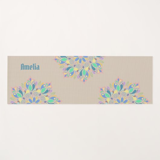 Brown Pastel Zen Flower Waterverf Mandala Yogamat (Voorkant (horizontaal))