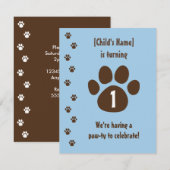Brown Paw Print op Blue Birthday Kaart (Voorkant / Achterkant)