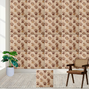 Brown Paw Print Pattern Tegel Tegeltje
