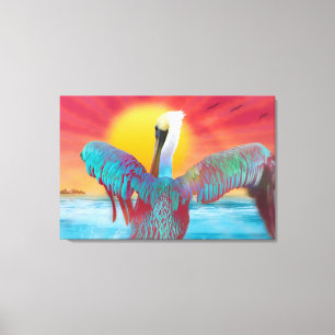 Brown Pelican THE ISLAND SUNSET Canvas Afdruk