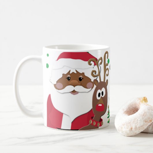Brown Père Noël et Rudolph jouant Mug de Noël (Avec donut)