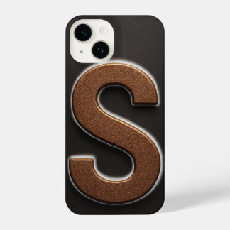 “Brown Phone Cover with Bold Black S Trendy iPhone 14 Hoesje