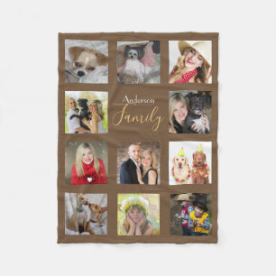 Brown Photo Blanket Collage Instagram Gold Fleece Deken