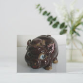 Brown Pig Piggy Bank Briefkaart (Staand voorkant)