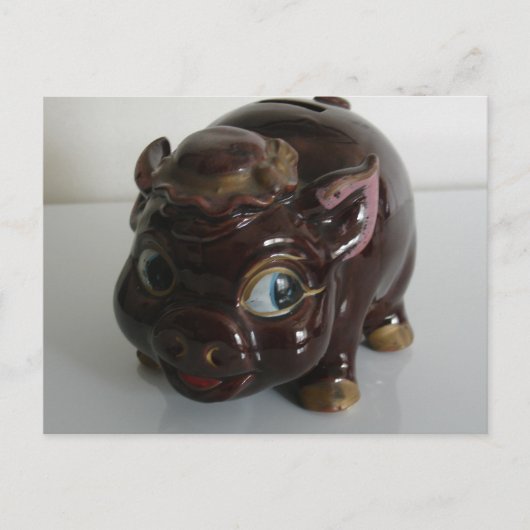 Brown Pig Piggy Bank Briefkaart (Voorkant)