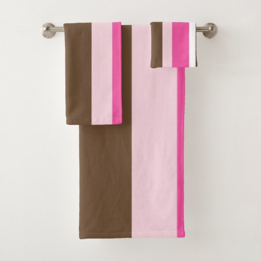Brown & Pink White Stripe Bathroom Towel Sets Bad Handdoek (Insitu)