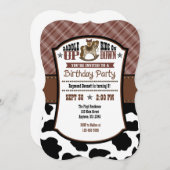 Brown Plaid Cowhide Cowboy Invitation d'anniversai (Devant / Derrière)