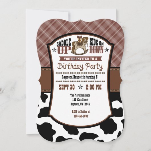 Brown Plaid Cowhide Cowboy Invitation d'anniversai (Devant)