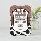 Brown Plaid Cowhide Cowboy Invitation d'anniversai (Debout devant)