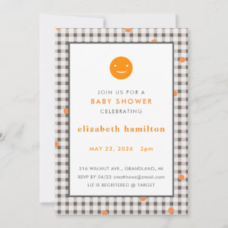 Brown Plaid & Orange Dots Baby Shower Invitation