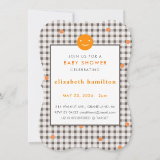 Brown Plaid & Orange Dots Baby Shower Invitation